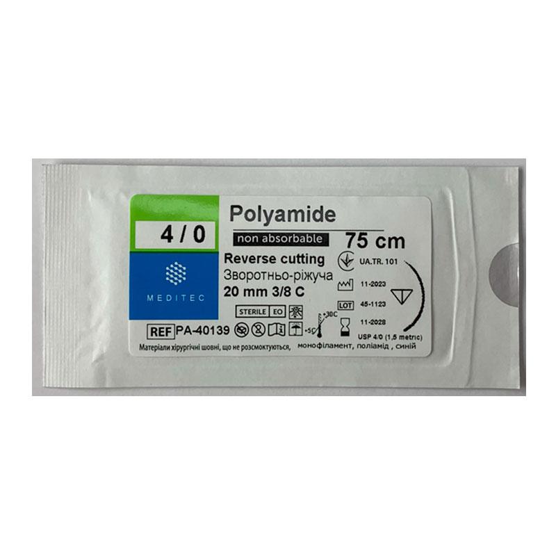 USP 4/0, монофіламентний, 3/8 кола, довжиною 20 мм Meditec® РА-40139
